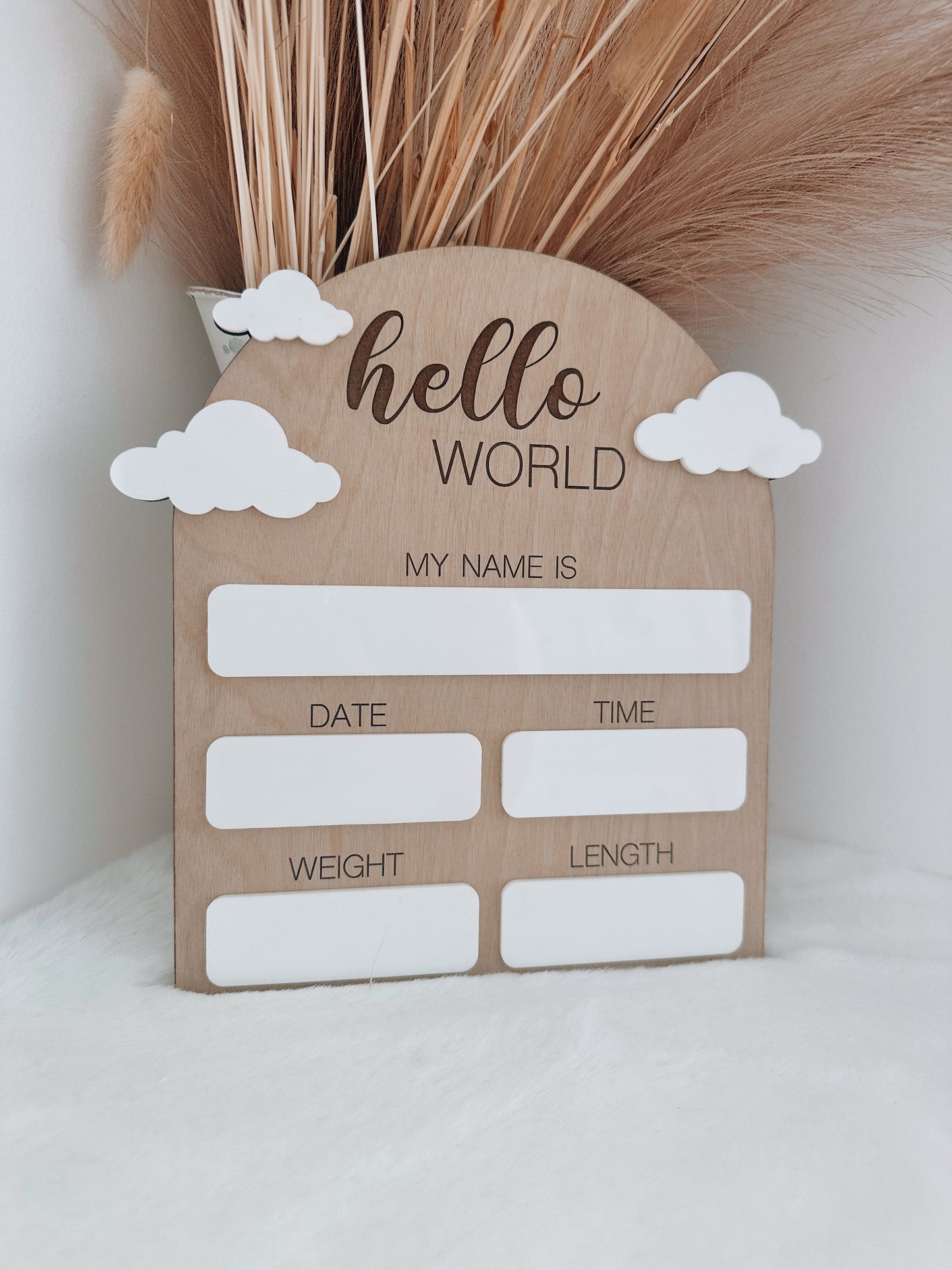 Birth announcement plaque - clouds
