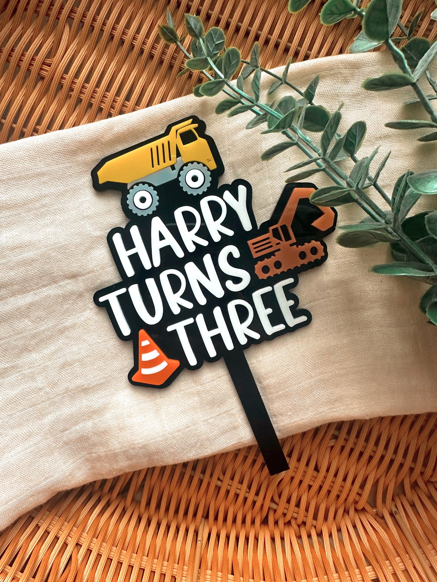 Construction truck cake topper
