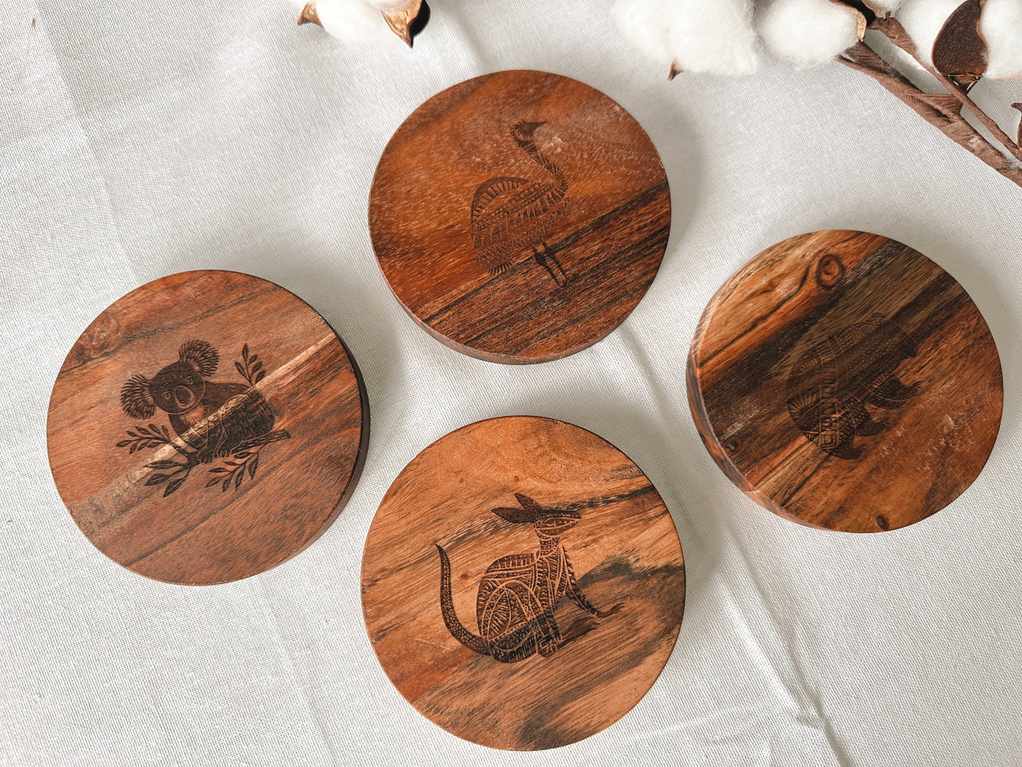 Aussie animals wooden coasters - Set of 4