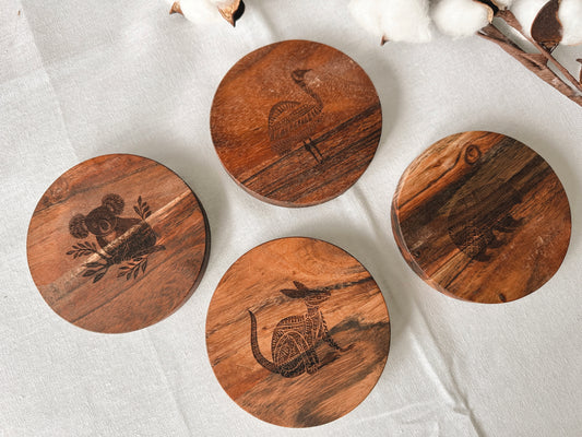 Aussie animals wooden coasters - Set of 4