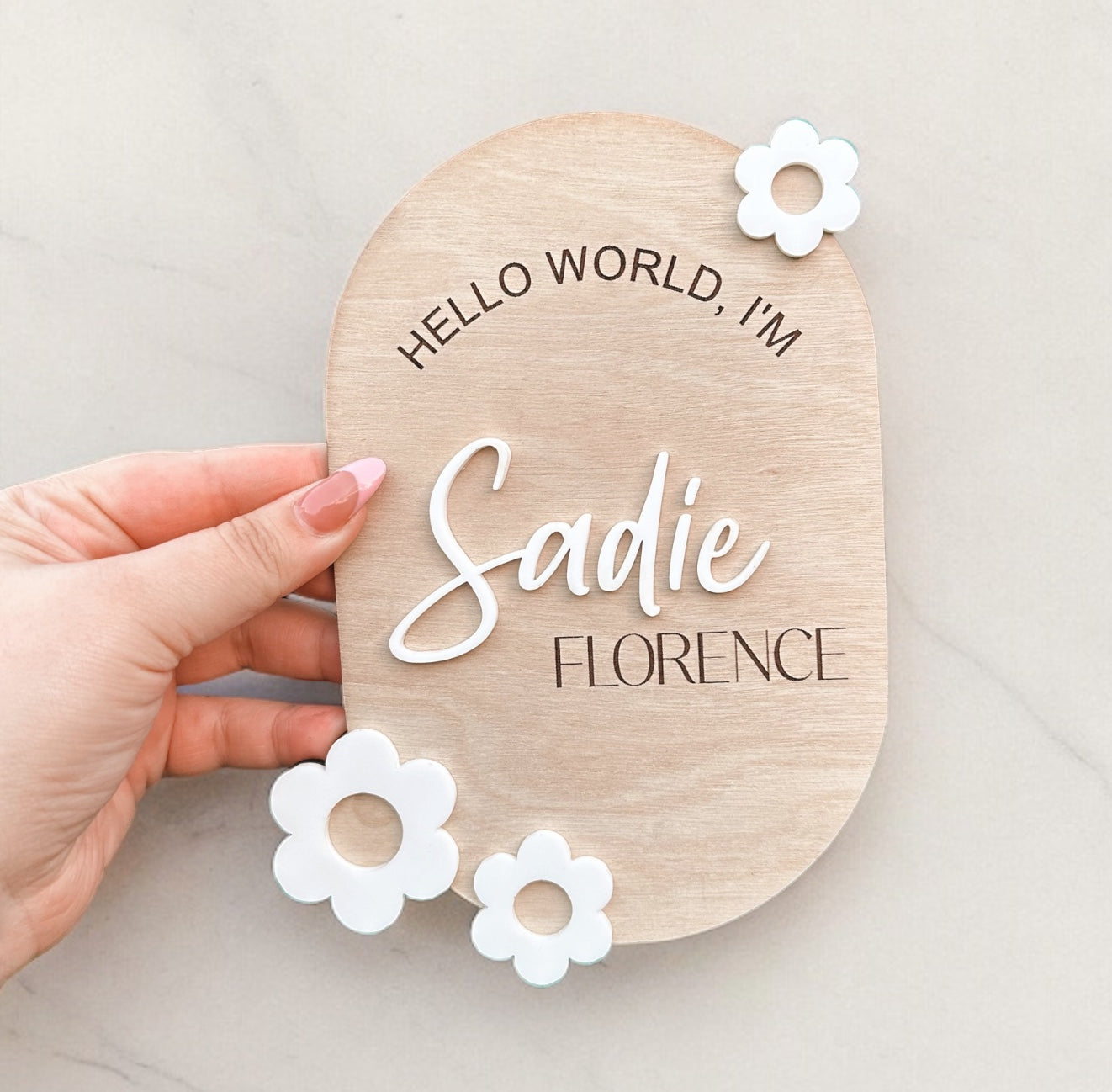 Flower birth announcement plaque
