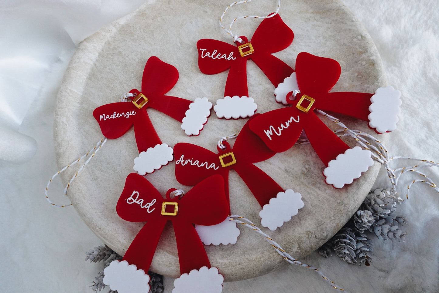 Santa bow ornaments