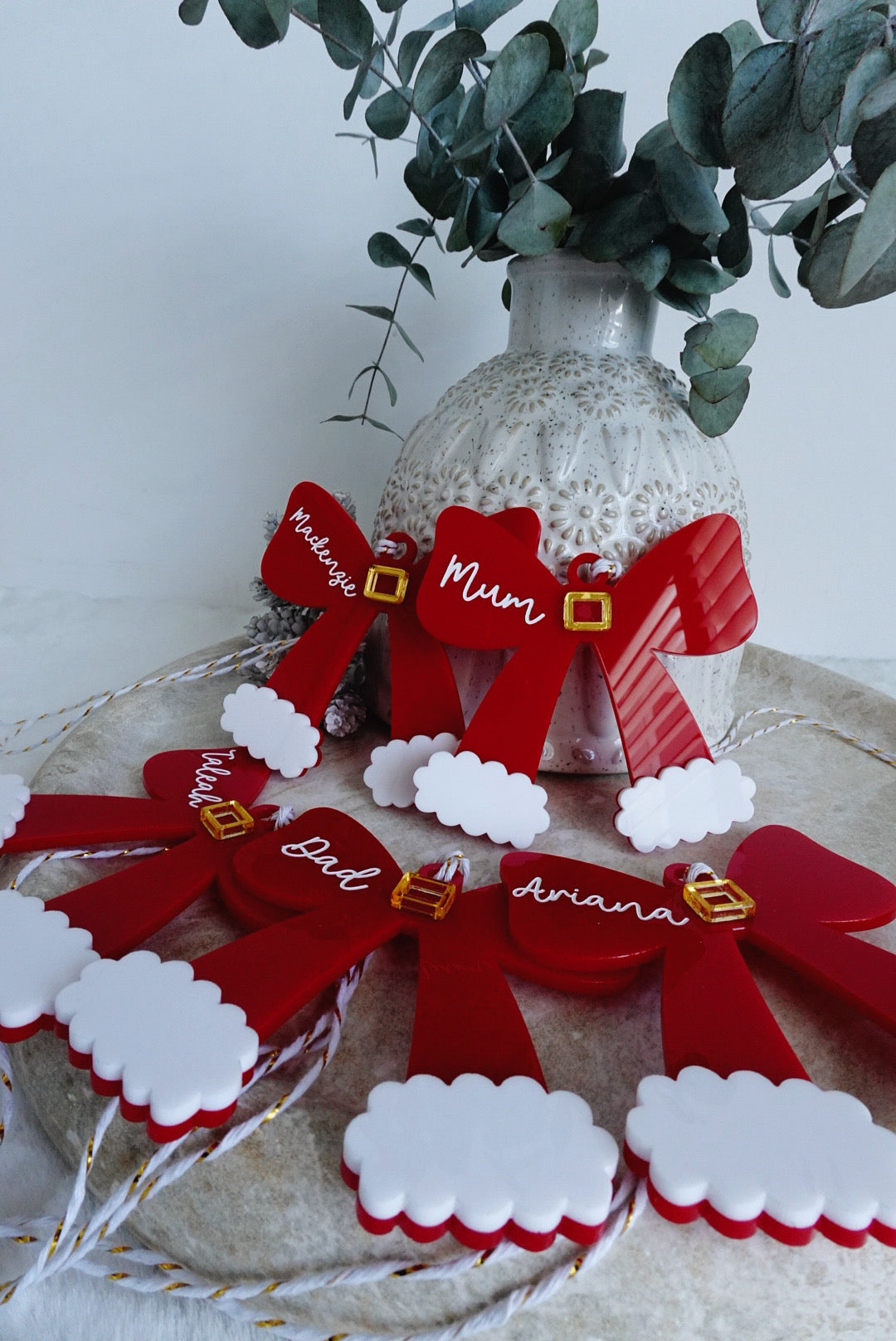 Santa bow ornaments