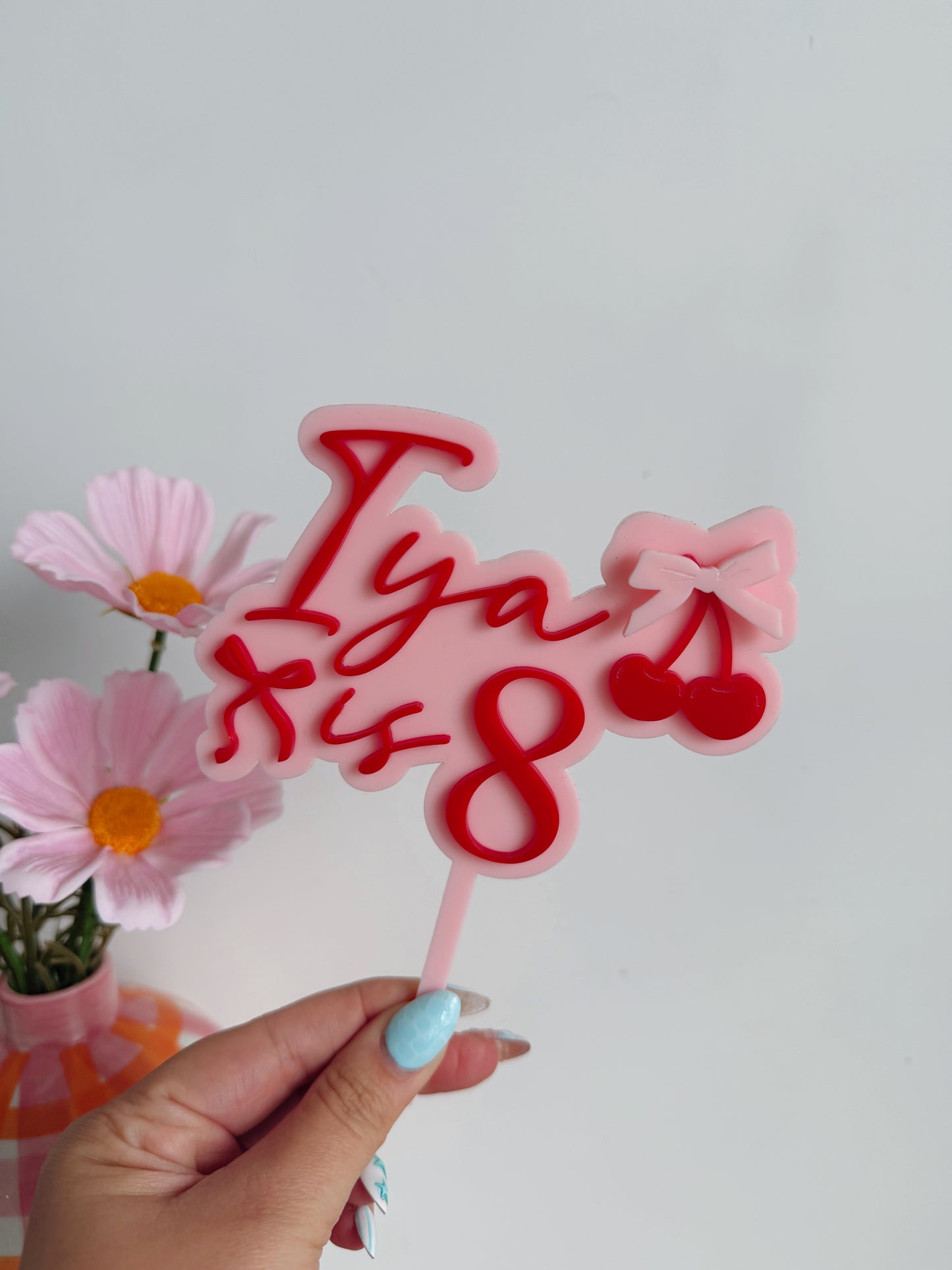 Cherry bow cake topper