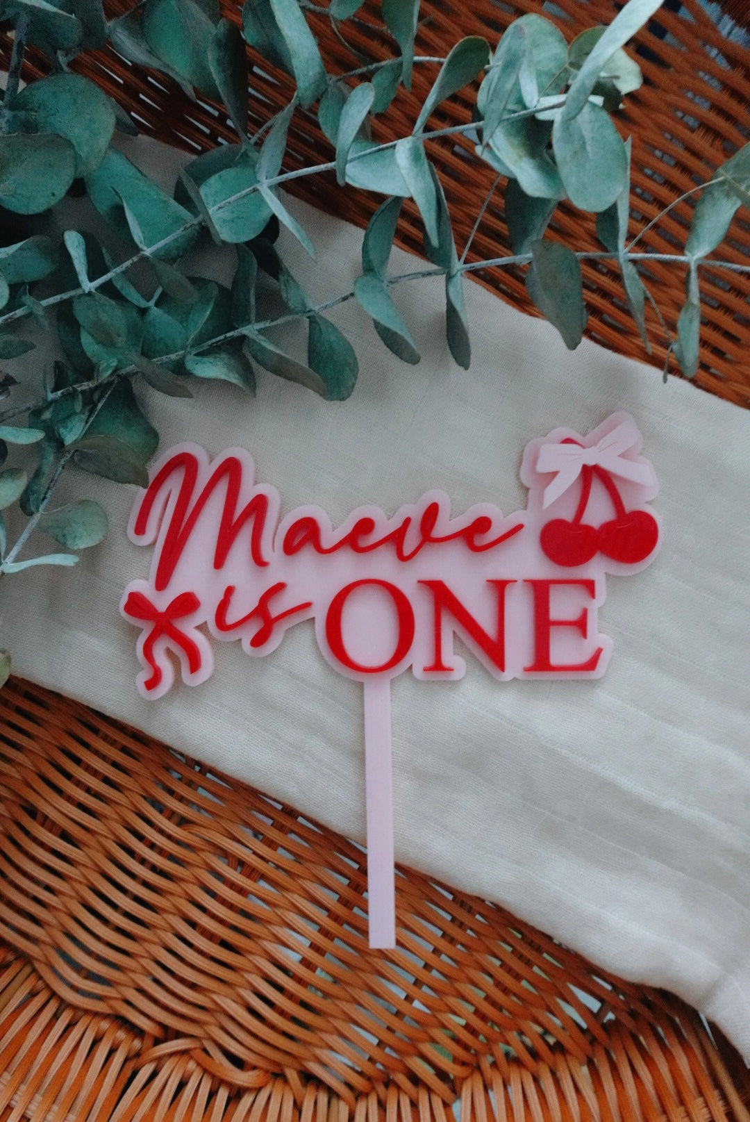 Cherry bow cake topper