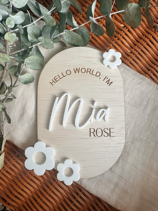 Flower birth announcement plaque