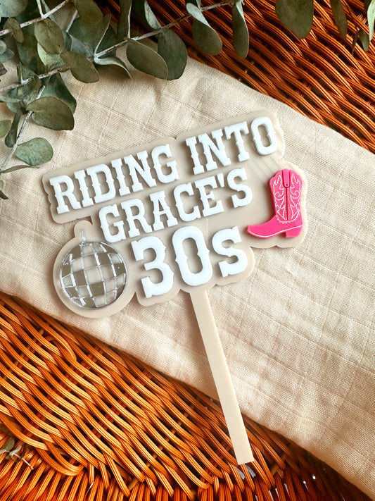 Disco cowgirl cake topper