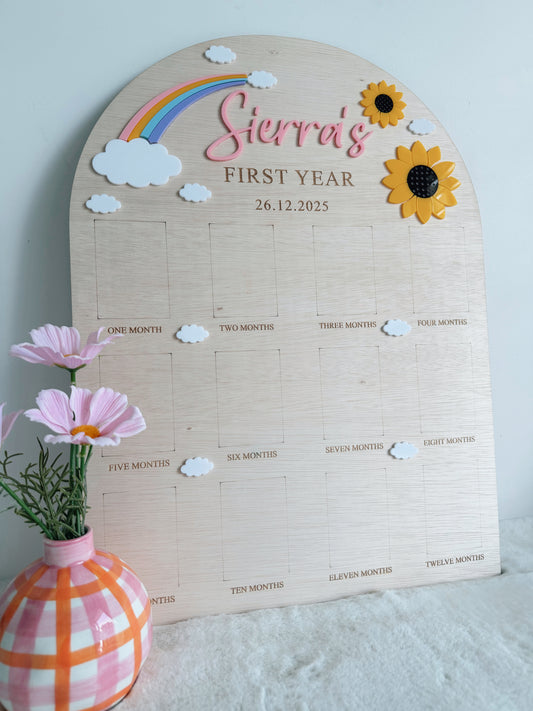 12 month photo board - Sunflower rainbow