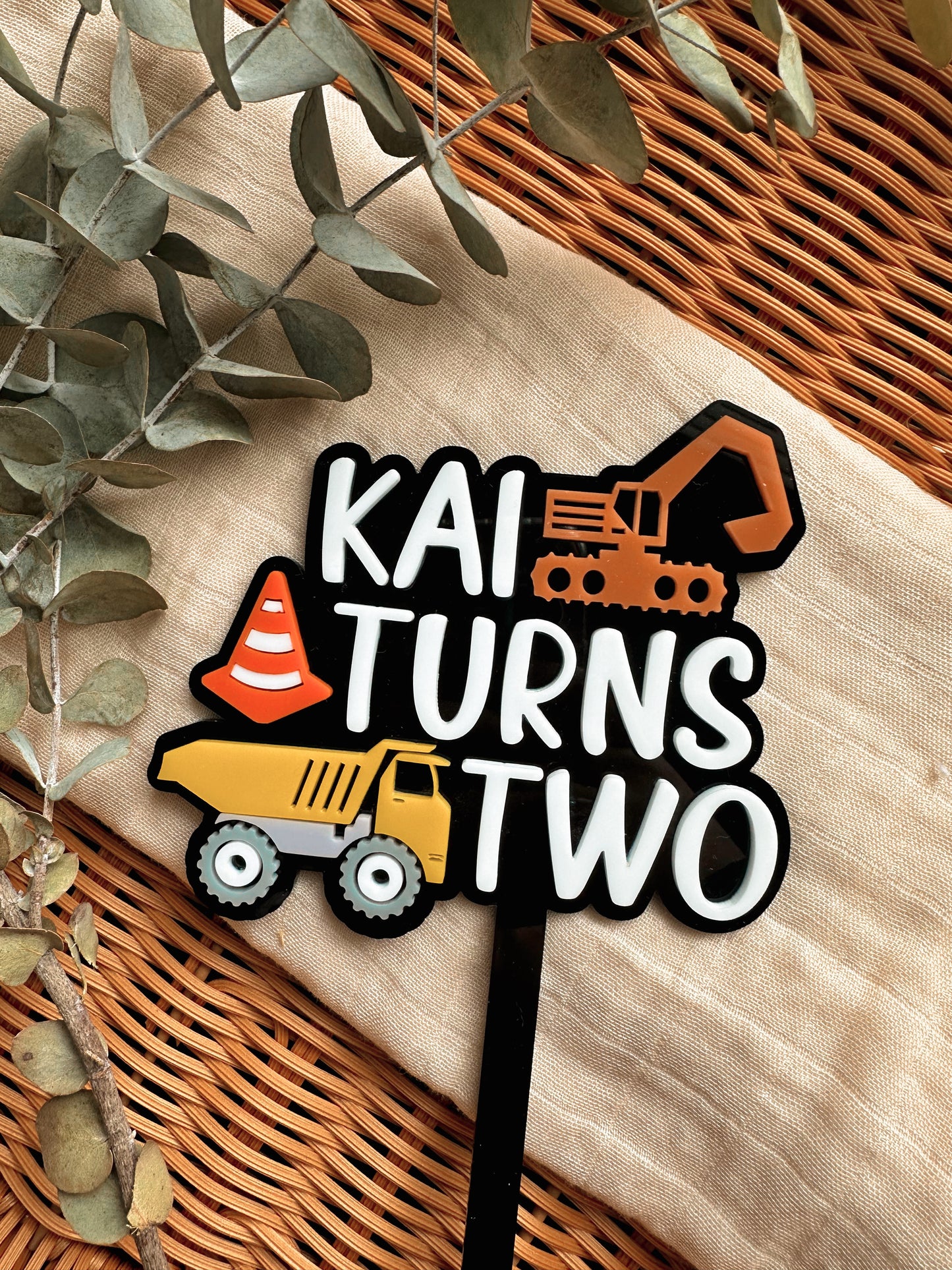 Construction truck cake topper