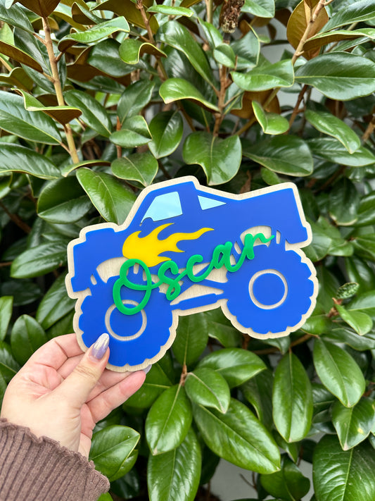 Monster truck name plaque