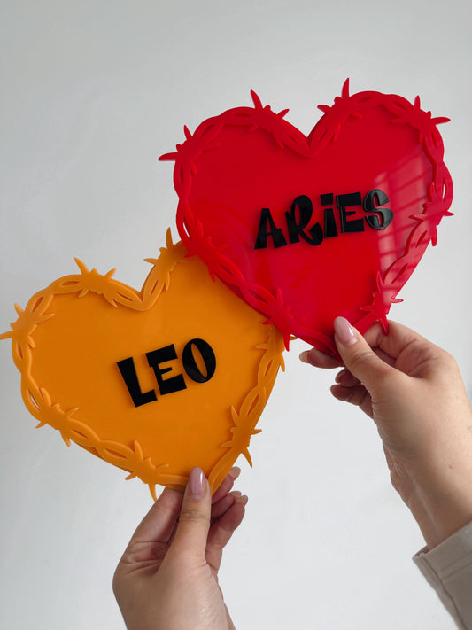 Zodiac barb wire heart wall plaques