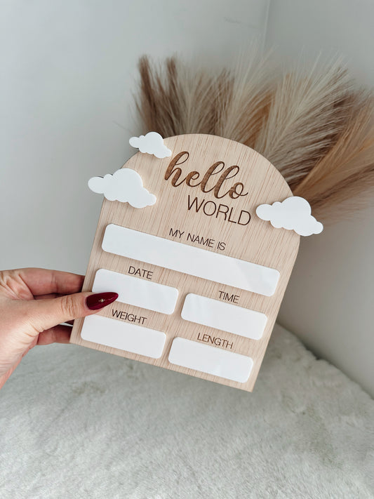 Birth announcement plaque - clouds