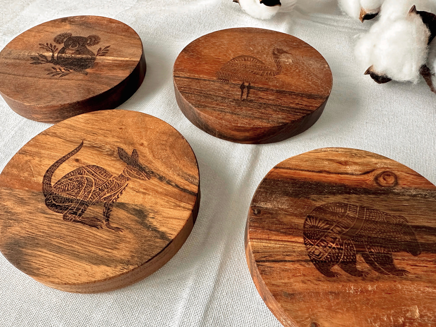 Aussie animals wooden coasters - Set of 4